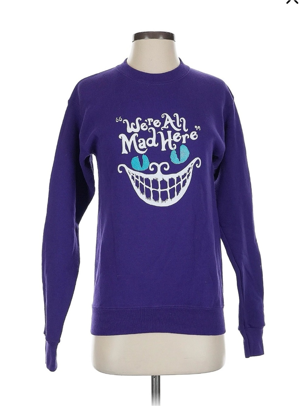 Vintage Lee “We’re All Mad Here” Purple Cheshire Sweatshirt Size Small